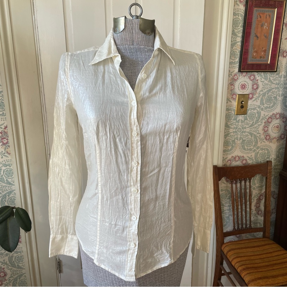 J. CREW White and Metallic Silver long Sleeve Button Down Shirt (Fall 2008)